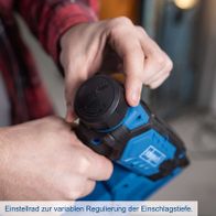 Einstellrad für variable Regulierung der Einschlagtiefe einer Akku-Klammer- und Nagelpistole