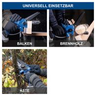 Der Akku-Gehölzschneider BC-PS150-X von Scheppach ist universell einsetzbar. Er kann Balken, Brennholz und Äste schneiden. Die Schnittlänge beträgt 150 mm und die Schwertlänge 6 Zoll.