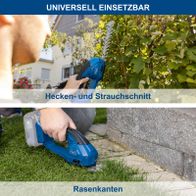 Akku-Gras- und Strauchschere von Scheppach mit universeller Einsatzmöglichkeit für Hecken- und Rasenkanten