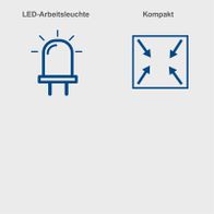 Die LED-Arbeitsleuchte bietet vier Richtungen für optimale Beleuchtung. Das kompakte Design ermöglicht einfache Handhabung.