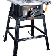 Tischkreissäge ST110 Woodster von Scheppach, seitliche Ansicht mit Standfuß und Bedienelementen.