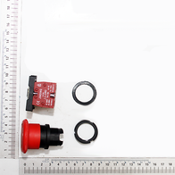 Not-Ausschalter von Scheppach mit Zubehörteilen. Der Schalter liegt auf einer Skala, die von 0 bis 31 Zentimeter reicht.