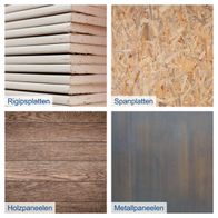 Holzpaneelen mit strukturierter Oberfläche, Spanplatten aus Holzfasern, Rigipsplatten als Wandverkleidung und Metallpaneele als dekorative Plattenoptionen