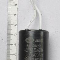 Kondensator (CBB60) mit 5 µF, 450 V AC, 50/60 Hz, Markierung Yanchenggacerda