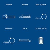 Technische Daten für Scheppach-Werkzeug: Maximalgeschwindigkeit, Bohrspitzenmaße, Drehzahl, Spannweite und Spannsystem mit Batteriebetrieb