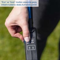 Der Scheppach TR5 bietet eine benutzerfreundliche Steuerung mit der Möglichkeit, zwischen den Modi 'Eco' und 'Auto' zu wechseln. Die Steuerkonsole verfügt über eine klare Anzeige mit LOW- und HIGH-LEDs für einfache Bedienung.