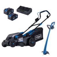 Scheppach Akku-Rasenmäher BC-MP380 LT mit Akku-Rasentrimmer, 2x 4Ah-Akkus und Ladegerät