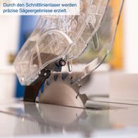 Die Tischkreissäge HS110 von Scheppach erreicht präzise Sägeergebnisse durch den Schnittlinienlaser.