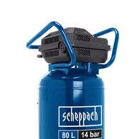 Scheppach Kompressor HC85V, 80 Liter, 14 bar, von vorne mit seitlichem Blick.