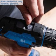 The cordless impact drill C-CD45-X by Scheppach features a speed configuration using a powerful 2-gear drive. It offers a torque of 45 Nm and 19+1 torque settings for precise adjustments.