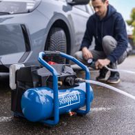 Scheppach air compressor with integrated LED light for better visibility in dark areas. Robust design for reliable performance.