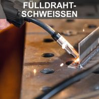 Werkzeug mit Fülldraht-Schweißgerät, Darstellung des Schweißprozesses mit Funkenbildung