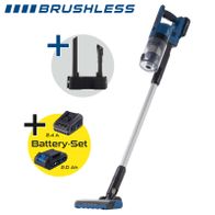 Scheppach Akku-Handstaubsauger mit LED-Beleuchtung und Staubbeutelaufsatz, inkl. Batterie-Set mit zwei Akkus