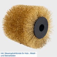 Die Satiniermaschine MRS1300 von Scheppach ist mit einer Messingdrahtbürste für Holz-, Metall- und Steinarbeiten ausgestattet. Die Bürstenbreite beträgt 100 mm und die Drehzahl ist variabel.