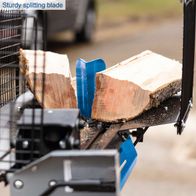 The Scheppach HL460 log splitter features a sturdy splitting blade designed for efficient wood splitting. It has a splitting force of 4 tonnes, a power of 1500W, and can handle logs up to 370mm in length and 250mm in diameter.
