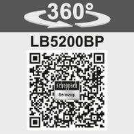 Der Scheppach Benzin Laubbläser LB5200BP bietet einen 360°-Blaswinkel für flexible Nutzung. Der QR-Code führt zu weiteren Produktinformationen.