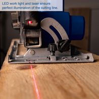 The cordless hand-held circular saw C-HCS165-X by Scheppach features an LED work light and a laser that ensure perfect illumination of the cutting line.