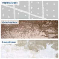 Trockenbauwand: Trockenbauplatten mit Kleberückstände und Spachtelmasse als Beschichtung