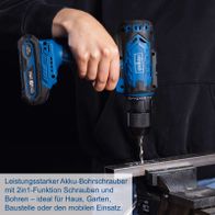 Akku-Bohrschrauber mit 2-in-1-Funktion für Bohren und Schrauben, ideal für Haus und Garten.