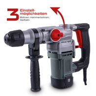 Elektrischer Bohrhammer mit dreistufigen Einstellmöglichkeiten für Bohren, Hammerbohren und Meißeln