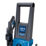 Hochdruckreiniger HCE1600 von Scheppach, 1600 W, 408 l/h, 110 bar, seitliche Ansicht.