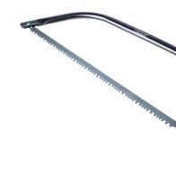 Bügelsäge Scheppach (DIY) von vorne gezeigt. Schwarzer Griff mit grauer Klinge und Sägezahnung.