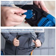 Flexibler, robuster Kabel für sichere Nutzung unter wechselnden Einsatzbedingungen; Schnellschalter für werkzeuglose Bedienung