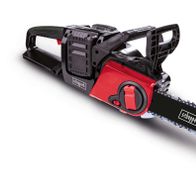 Akku-Kettensäge BCHS350-ProS Duo von Scheppach, 40 V, seitliche Ansicht.