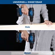 Akku-Bohrschrauber mit universeller Einsatzbarkeit für Holz- und Metallarbeiten, wie im Bild gezeigt