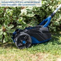 Der Akku-Rasenmäher BC-MP220-X von Scheppach verfügt über einen schwenkbaren Griff zum einfachen Mähen unter Sträuchern oder Gartenmöbeln.