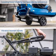 The HP2300S Wacker Plate Compactor by Scheppach features a vibration-resistant handle and a transport fixture for easy transport by one person.