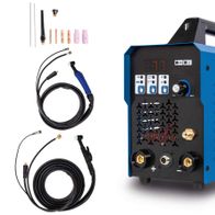 Scheppach Schweißgerät WIG2000-Multi mit Zubehör, seitliche Ansicht.