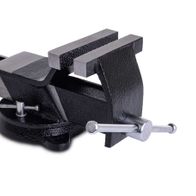 Schraubstock ASV360-80 von Scheppach, schwarz. Gezeigt von der Seite mit geöffneten Backen.