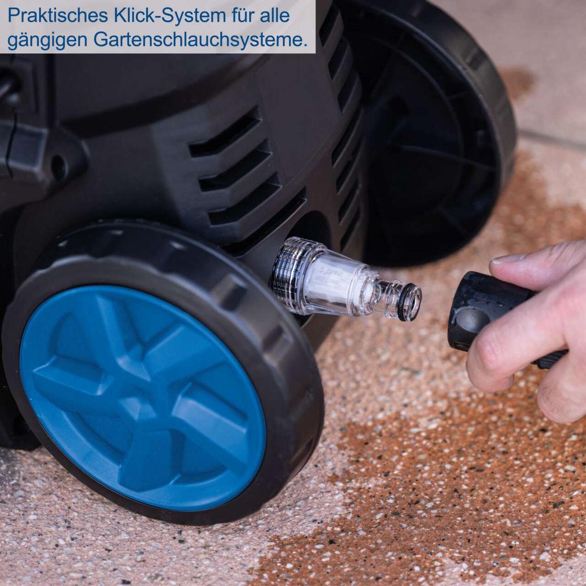 Klick-System für Garten-Schlauchanschluss mit praktischer Schnellkupplung für Scheppach-Hochdruckreiniger