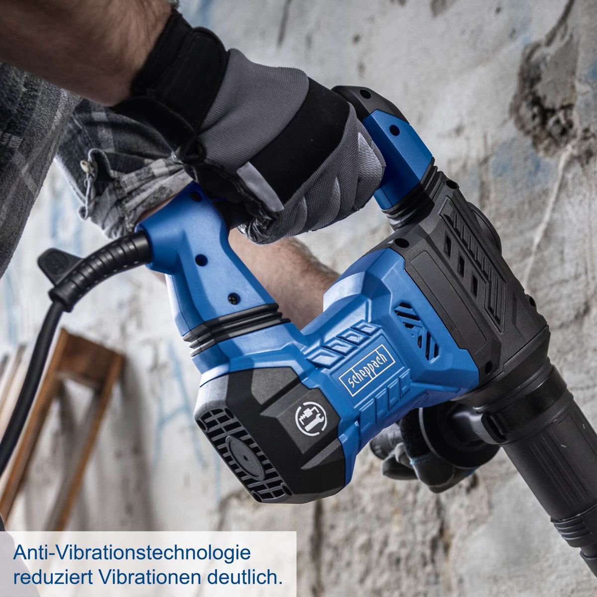 Scheppach-Abruchhammer mit Anti-Vibrations-Technologie zur deutlichen Reduzierung von Vibrationen