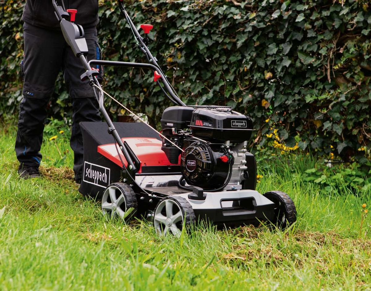 Scheppach-Gartenschleifer mit Motor und Lenkarm