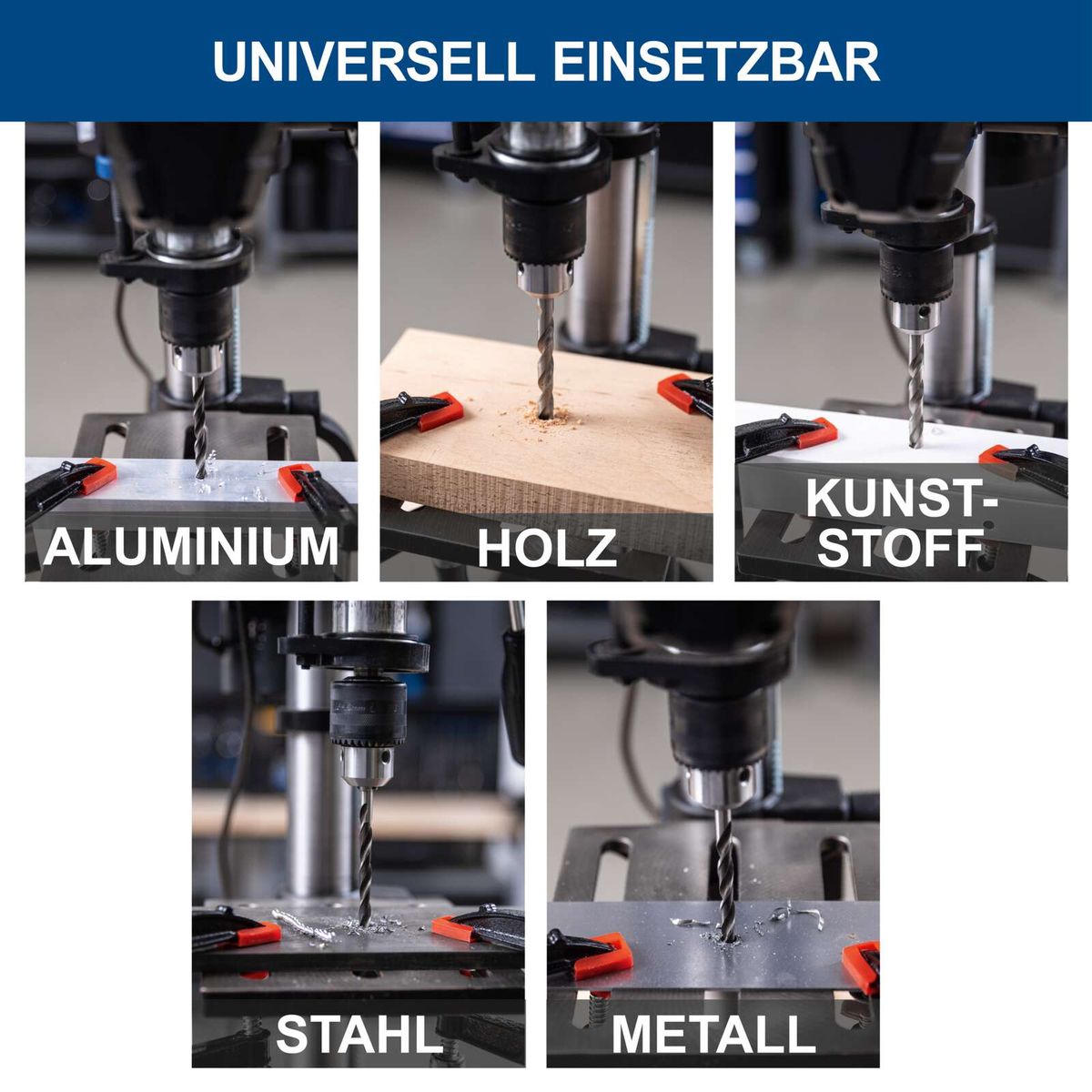 Universal-Bohrfutter für verschiedene Materialien: Holz, Metall, Kunststoff, Aluminium und Stahl