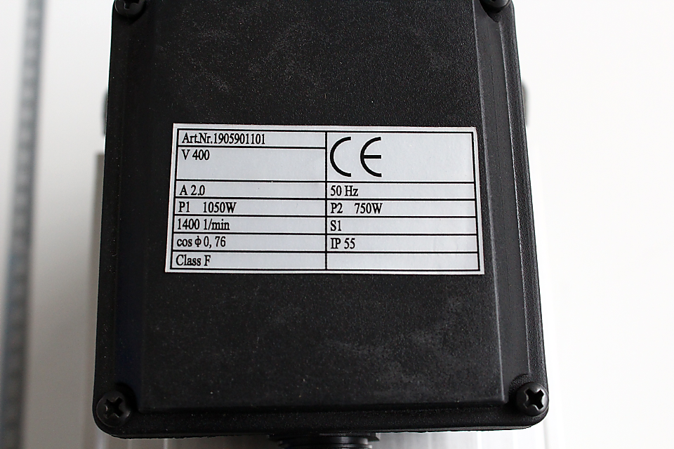Scheppach-Elektromotor mit technischen Daten: 400V, 50Hz, 1050W/750W, 1400 U/min