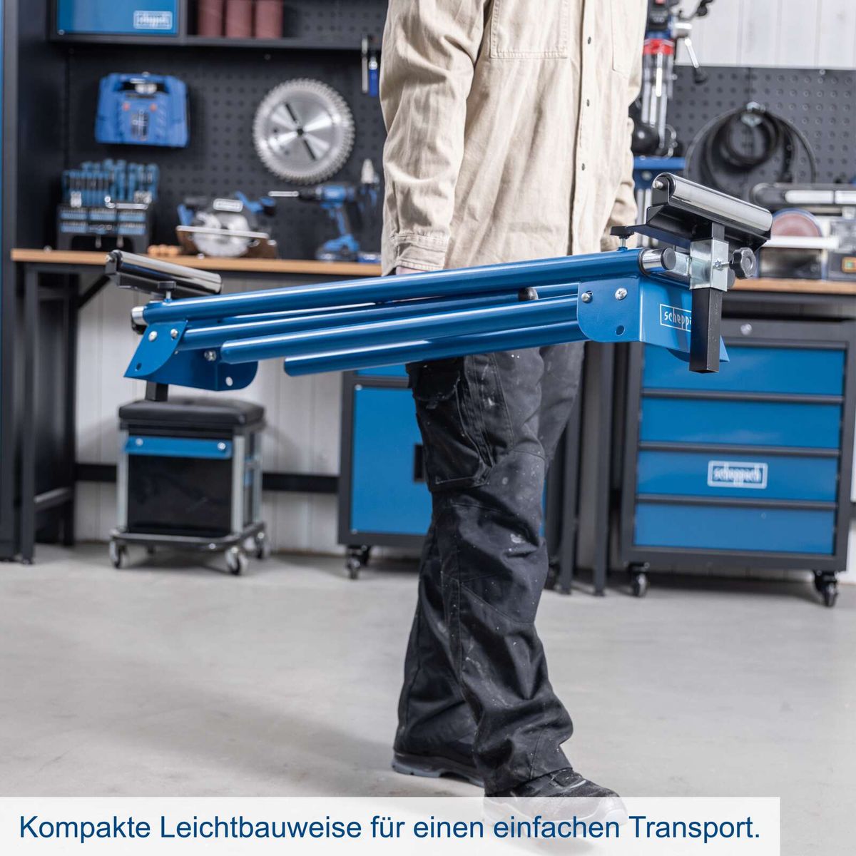 Untergestell für Kappsäge mit kompakter Leichtbauweise für einfachen Transport und stabiler Stand