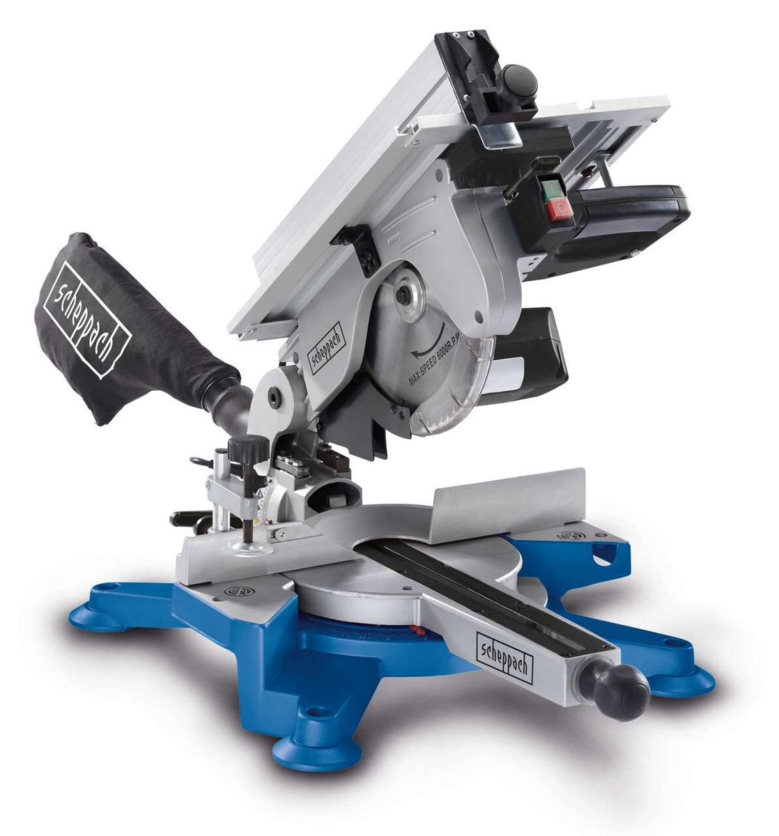 Scheppach Tisch-, Kapp- und Gehrungssäge HM100T mit Arbeitsplatte und Bedienelementen