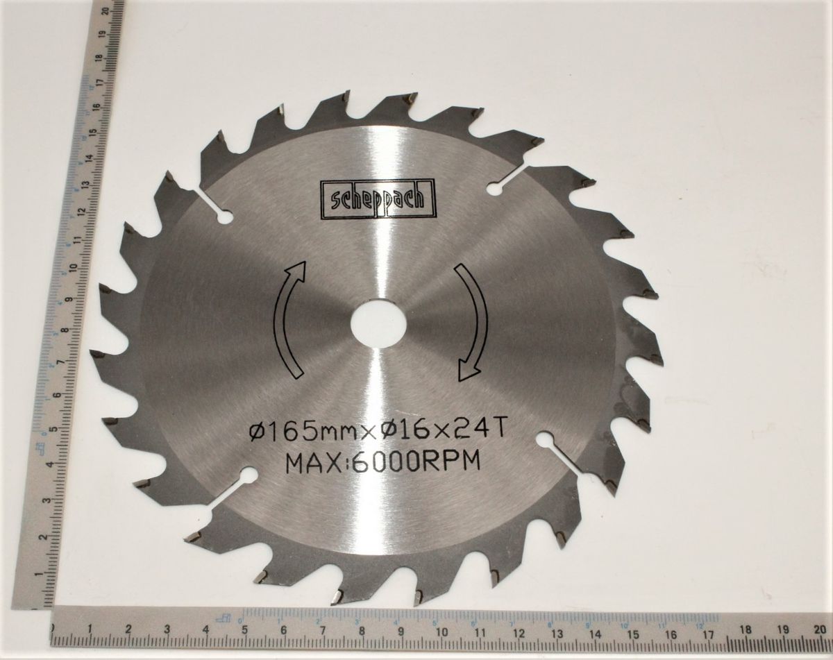 Scheppach-Kreissägeblatt mit 165 mm Durchmesser, 16 mm Breite, 24 Zähne, max. 6000 U/min