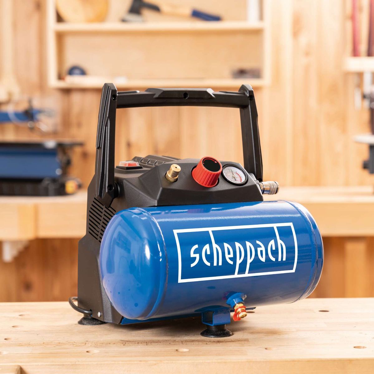 Scheppach Kompressor mit 6-Liter-Kessel, 8 bar, inkl. Zubehör und Schlauch, ölfrei