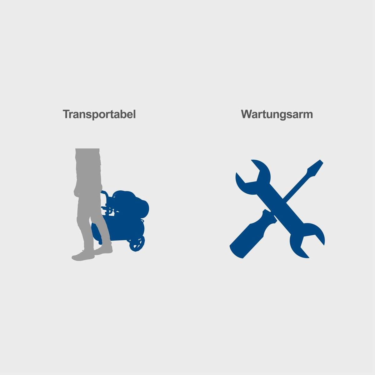 Der Kompressor HC54 von Scheppach verfügt über einen Transporttabel und einen Wartungsarm für einfache Wartung und Transport.
