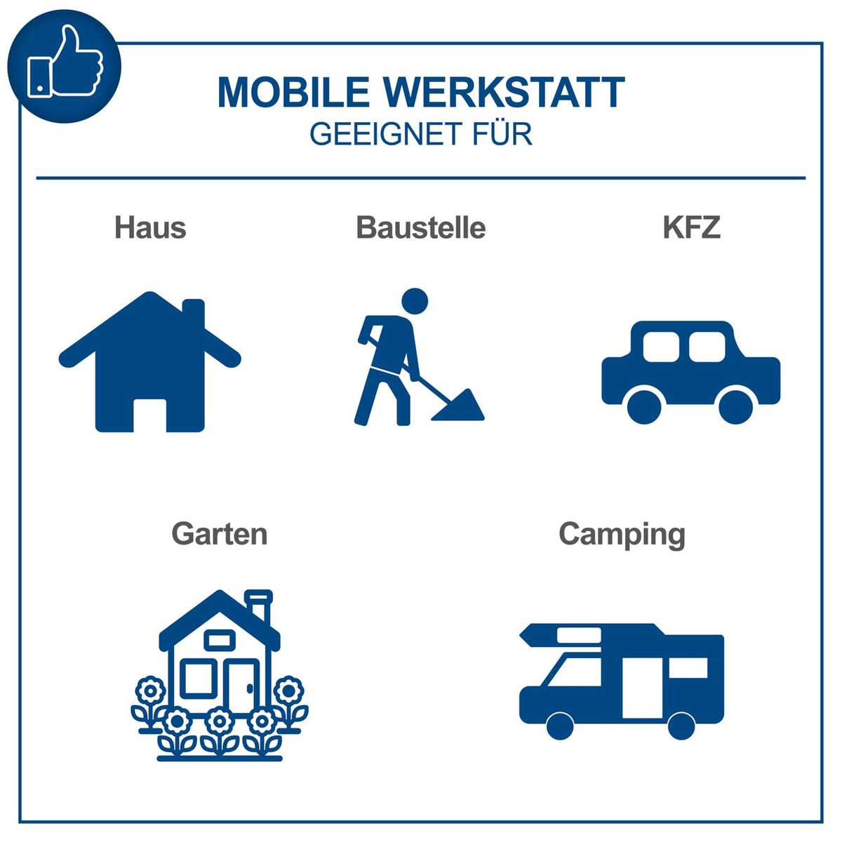 Die mobile Werkstatt eignet sich für Haus, Baustelle, KFZ, Garten und Camping. Sie enthält eine Abisolierzange und ist vielseitig einsetzbar.