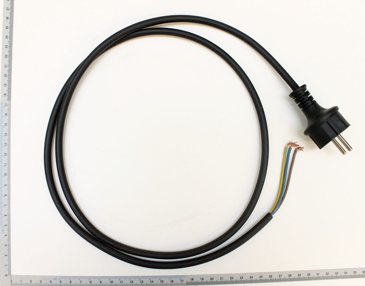 Netzkabel mit H07RN-F-Stecker und dreifarbigen Anschlusskabel, ca. 30 cm Länge