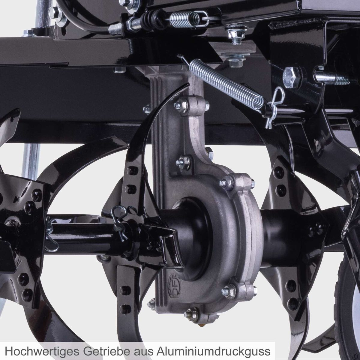 Hochwertiges Aluminiumdruckguss-Getriebe für robuste Antriebstechnik der Scheppach-Motorhacke