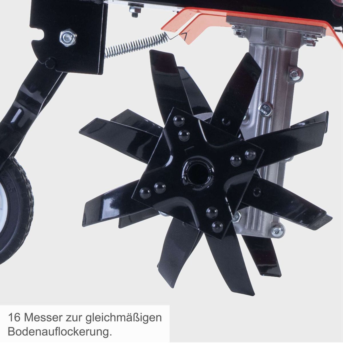 16 Messer für gleichmäßige Bodenauflockerung.