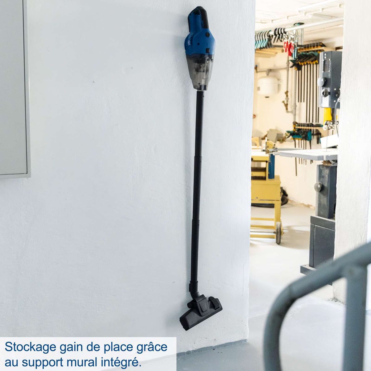 The cordless hand-held vacuum cleaner C-HVC150-X by Scheppach offers space-saving storage thanks to the integrated wall mount.