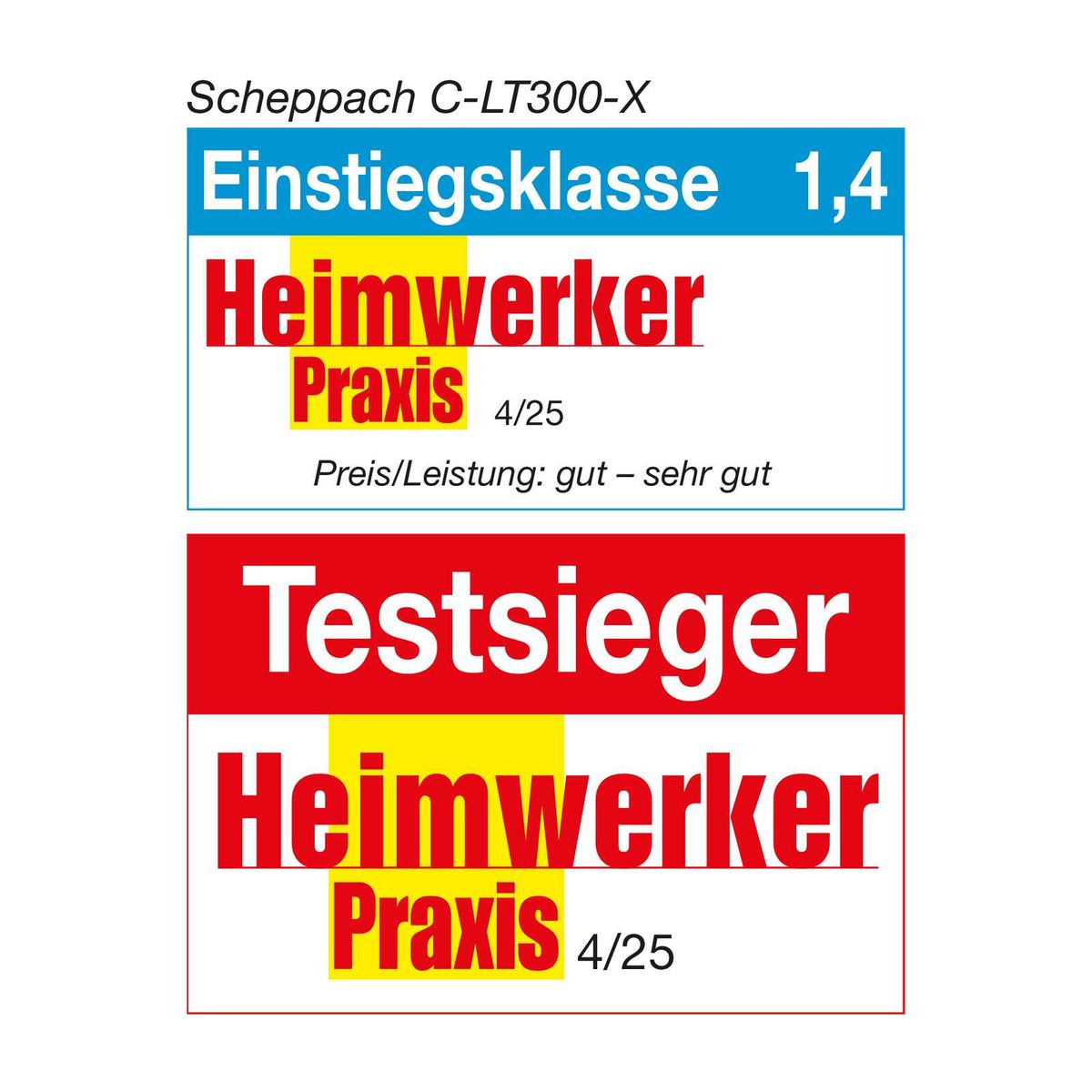 Der Scheppach C-LT300-X erhielt die Note 1,4 von Heimwerker Praxis und ist Testieger der Ausgabe 4/25. Preis/Leistung: gut bis sehr gut.