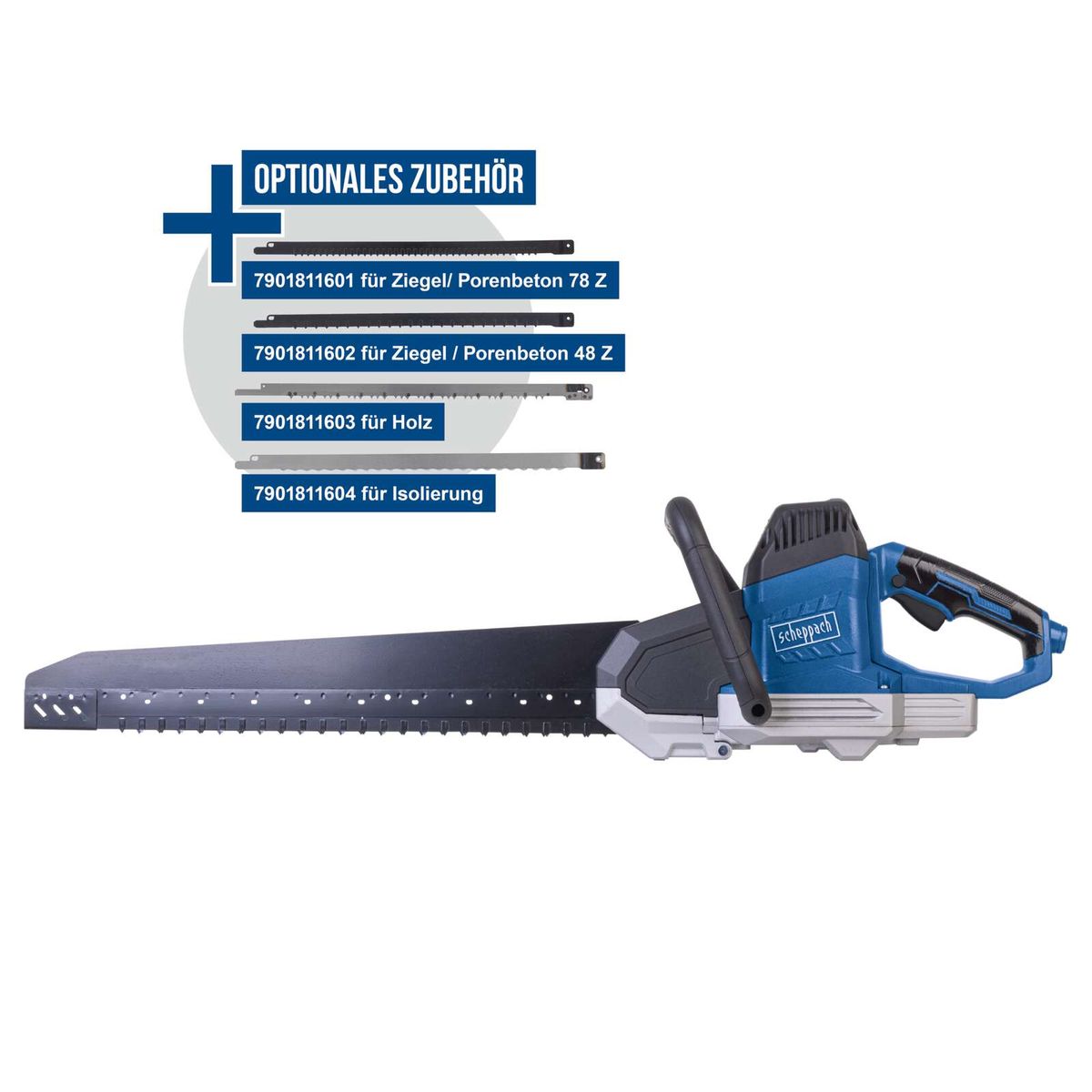 Scheppach-Elektro-Universalsäge mit optionalen Sägeblättern für Ziegel, Porenbeton, Holz und Isolierung